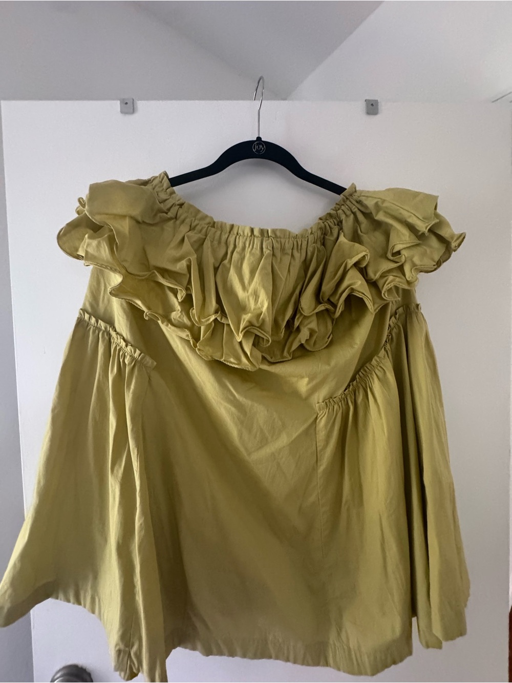 Anthropologie chartreuse off-shoulder ruffle top